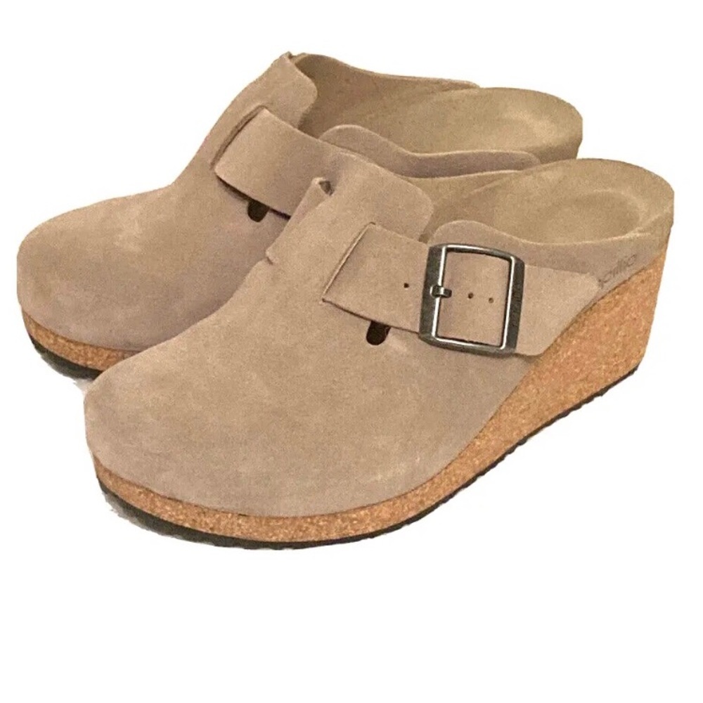 New Birkenstock Papillio Fanny Buckle suede leather Wedge Clog Size 5.5-6 “36”